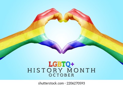 October Celebrate As Lgbt History Month Creative Poster,3d Lgbt Flag Painted Human Hand