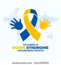 October is Down Syndrome Awareness Month poster illustration. Blue and yellow awareness ribbon and handprint icon. Template for background, banner, card. Important day - Powered by Shutterstock