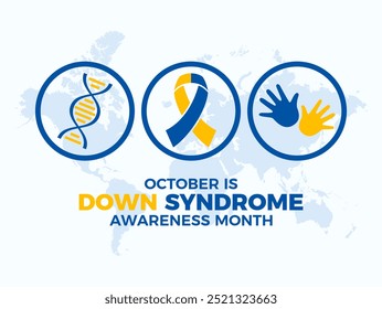 October is Down Syndrome Awareness Month poster illustration. Blue and yellow awareness ribbon, DNA, handprint icon set. Template for background, banner, card. Important day - Powered by Shutterstock