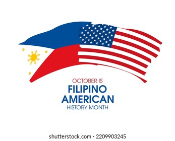 October Is Filipino American History Month Illustration. Abstract Grunge Paintbrush Philippines And American Flag Icon Isolated On A White Background. Important Day