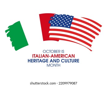 October Is Italian-American Heritage And Culture Month Illustration. Abstract Grunge Paintbrush Italian And American Flag Icon Isolated On A White Background. Important Day