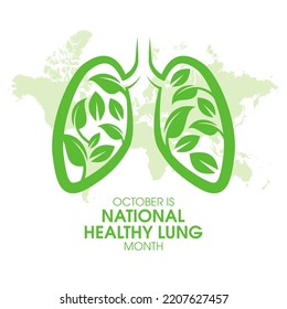 October Is National Healthy Lung Month Illustration. Green Natural Human Lungs Icon Isolated On A White Background. Leaf Lung Silhouette Design Element. Important Day