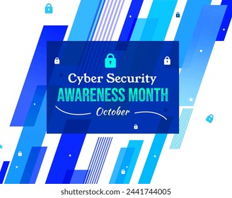 October is observed as Cyber  Security Awareness Month in the world, blue shapes and lock concept design backdrop - Powered by Shutterstock