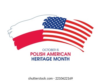 October Is Polish American Heritage Month Illustration. Abstract Grunge Paintbrush Polish And American Flag Icon Isolated On A White Background. Important Day