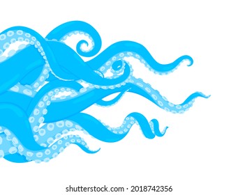 Octopus. Cartoon Underwater Marine Animal. Background With An Octopus.  Illustration Of Kraken Or Squid. Body Parts Protruding From Out Of Frame