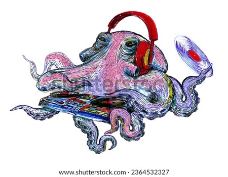 Octopus DJ Unique design T-shirt print Musical gift Musical T-shirt with painting