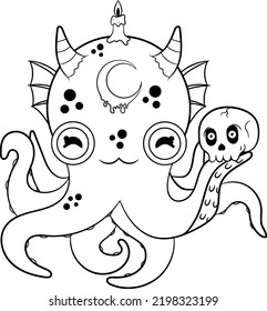 Octopus Pastel Goth Coloring Page for kids
