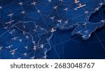 Odessa map big data visualization. Futuristic map infographic of city in Ukraine. Visual map data complexity in modern blue and orange colors. 3D Illustration