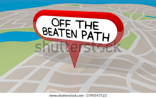Off\
the Beaten Path Map Location Pin Sign 3d\
Illustration