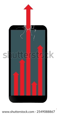 Off the charts is the theme of this hand holding a cell phone. One green arrow goes up so much it breaks through the glass on the cell phone screen. This could be financial or any other area 