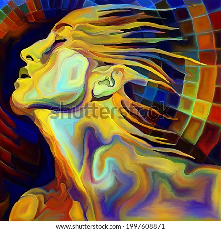 Off the Grid series. Outward moving female face composition on subject of liberation, freedom, separation, human mind, psychology, inner world, creativity, self-expression and art.