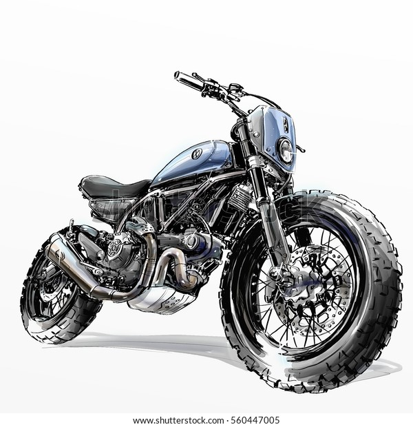 オフロードのオートバイのポスターイラスト 手描きのスケッチ カスタムバイクのバナー のイラスト素材
