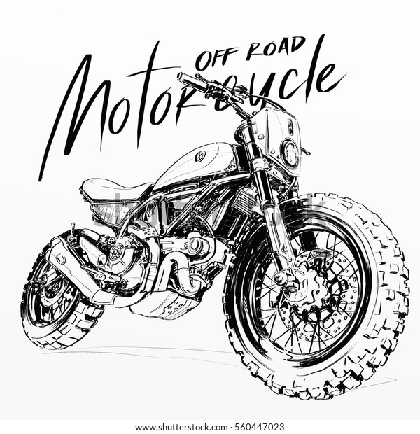 オフロードのオートバイのポスターイラスト 手描きのスケッチ カスタムバイクのバナー のイラスト素材