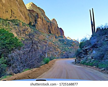 Off Road Vehicle Driving On Dirt Roads In Superstition Mountains Near Phoenix Arizona