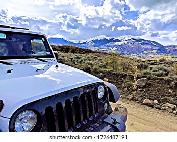 Off roading on dirt back road driving around the La Sal Mountains