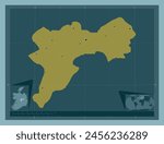 Offaly, county of Ireland. Solid color shape. Locations of major cities of the region. Corner auxiliary location maps