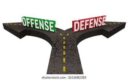 Offense Vs Defense Strategy Plan Path Forward Different Directions 3d Illustration