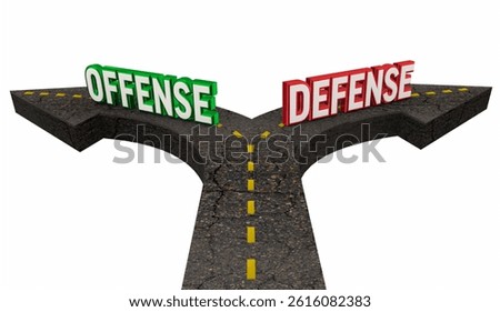 Offense Vs Defense Strategy Plan Path Forward Different Directions 3d Illustration