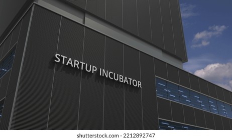 Office Building With Startup Incubator Signboard,  3D Rendering