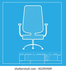 Office Chair Sign. White Section Of Icon On Blueprint Template.