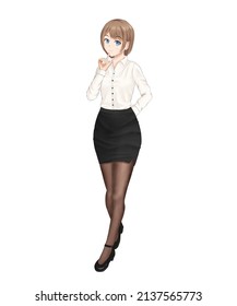 Office Lady Thinking Pose Japanese Anime Stock Illustration 2137565773