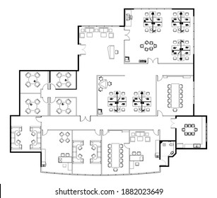 Office Layout Drawing Complete Office Furniture Stock Illustration ...