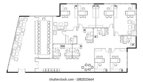 Office Layout Drawing Complete Office Furniture Stock Illustration ...