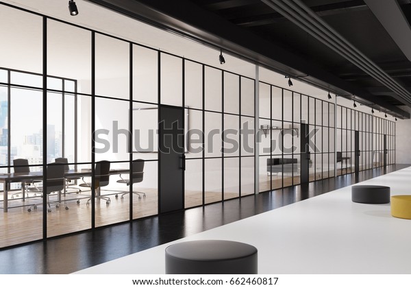Office Lobby Interior Glass Walls Black Stock Illustration