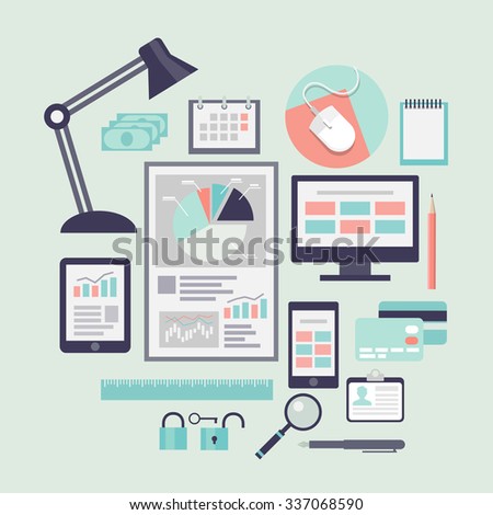 Office objects. Flat icons.