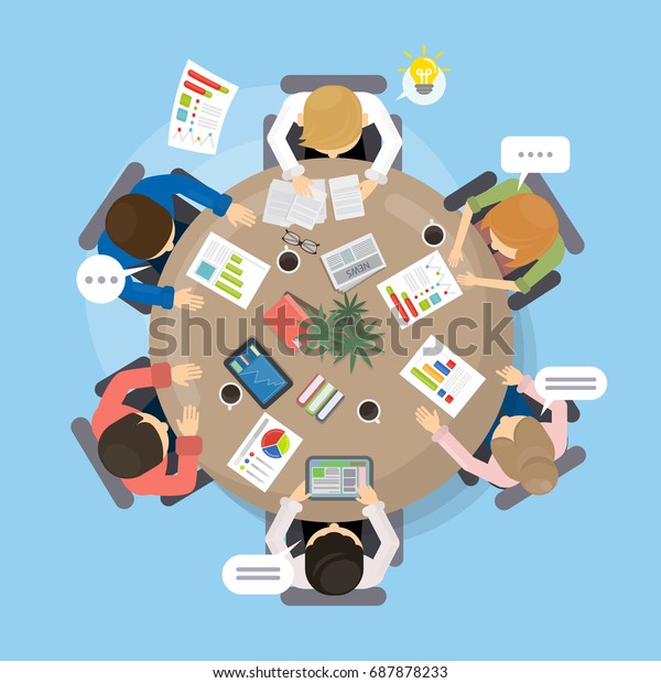 Office Table Team Laptops Top View Stock Illustration 687878233