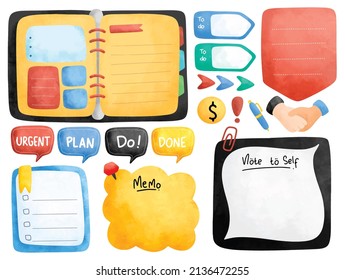 Office Themed Planner and Journal in Water Color Style Illustration - Powered by Shutterstock