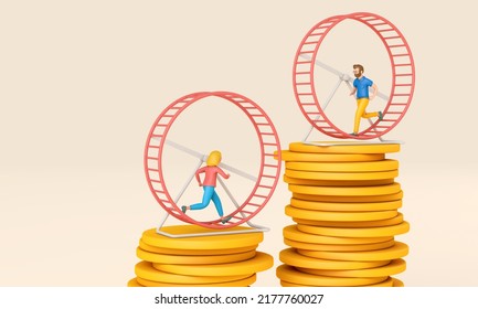 Office worker running in a loop on a hamster wheel. Business rat race concept. 3D Rendering