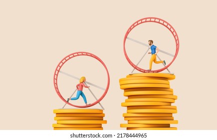 Office worker running in a loop on a hamster wheel. Business rat race concept. 3D Rendering