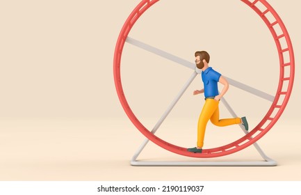 Office worker running in a loop on a hamster wheel. Business rat race concept. 3D Rendering. 3D Illustration