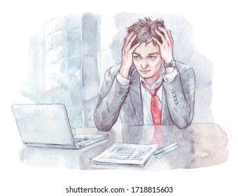 office worker tired in workplace watercolor art - Powered by Shutterstock