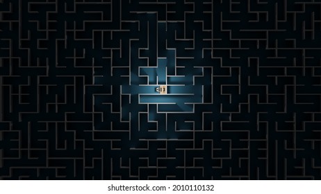 Office Worker Trapped In A Maze. Workaholic, Social Isolation Concept. Digital 3D Rendering.