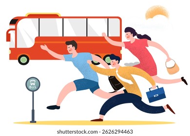 Office workers chasing after buses