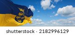official flag of Lower Austria Austria at cloudy sky background on sunset, panoramic view. Austrian travel and patriot concept. copy space for wide banner. 3d illustration