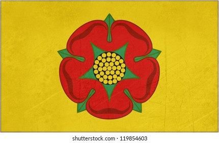 Official Grunge Flag Of Lancashire With Red Rose, England.