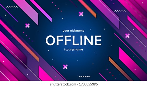 Offline twitch hud screen banner 16:9 for stream. Offline blue background with geometric gradient shapes. Screensaver for offline streamer broadcast. Streaming offline screen. Screen background