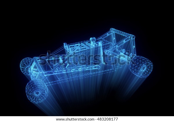 Offroad Sport Car in Hologram Wireframe
Style. Nice 3D
Rendering
