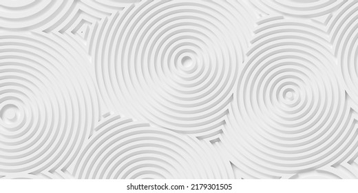 Offset White Organic Circular Lines And Circle Shapes Geometrical Background Wallpaper Banner Pattern, 3D Illustration