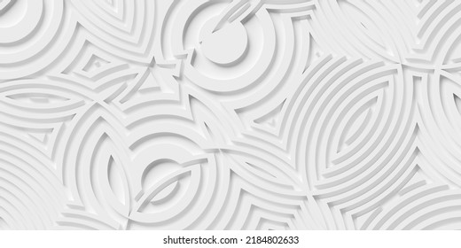 Offset White Organic Overlaying Circle Shapes Geometrical Background Wallpaper Banner Pattern, 3D Illustration