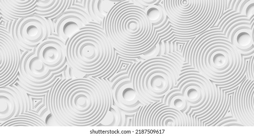 Offset White Organic Small Puddle Shaped Circular Lines And Circle Shapes Geometrical Background Wallpaper Banner Pattern, 3D Illustration