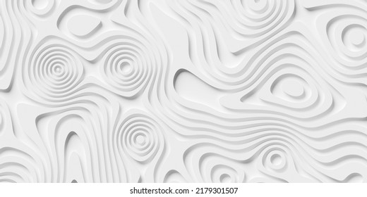 Offset White Organic Terrain Height Lines And Circle Shapes Geometrical Background Wallpaper Banner Pattern, 3D Illustration