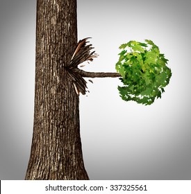 Offshoot Concept As A Lateral Move Business Metaphor As A Tree Trunk With A Sideways Branch And Leaves Bursting Out Horizontally As An Icon For Branching Out Or A Spin Off Idea.