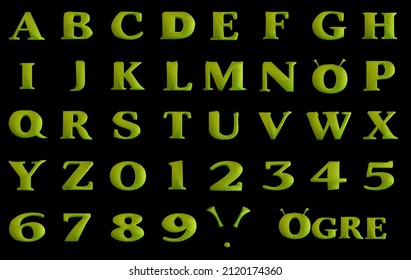 Dibujo verde ocre Alphabet - Ilustración 3D