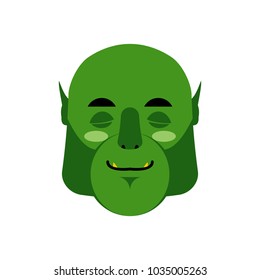 Ogre Sleeping Emoji. Goblin Asleep Emotion Isolated. Green Monster Face
