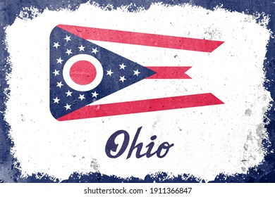 Ohio state flag vintage road tin sign rusty board. Retro grunge flag of Ohio decor background.