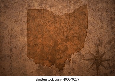 Ohio State Map On A Old Vintage Crack Paper Background